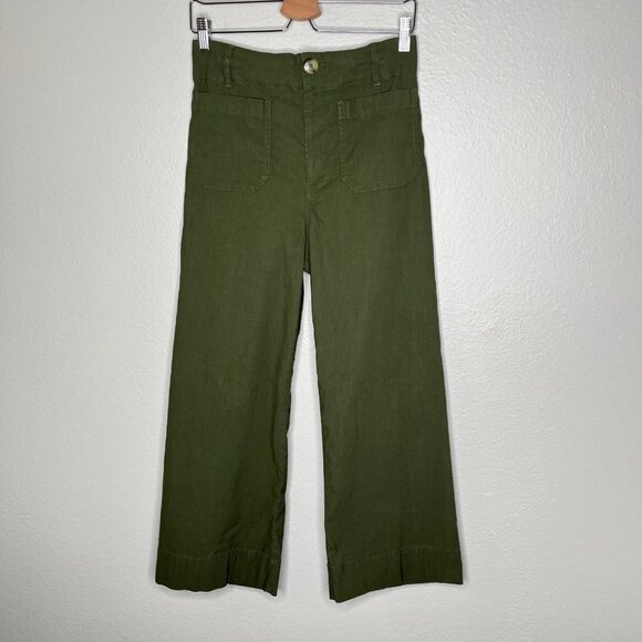 Maeve Anthropologie The Colette Wide Leg Crop Linen Blend Pants Size 29 green - Picture 2 of 10